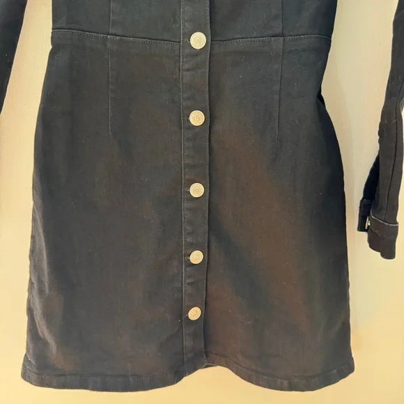 Zara Black Denim Button Front‎ Mini Dress XS NWT - Picture 6 of 14